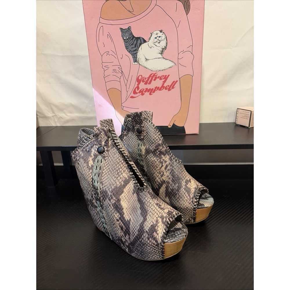 Jeffrey Campbell Snake  Skin Wedge Kelsey-Ex  Wooden Heels Sz 7